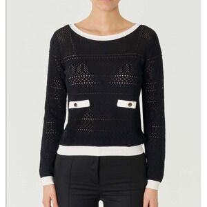 Jason Wu Black Sweater Size XS Black White‎ Preppy Open Knit Lightweight Top